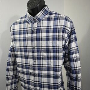 Eddie Bauer Button Up Mens L Classic Fit Blue Gray Plaid Long Sleeve Shirt
